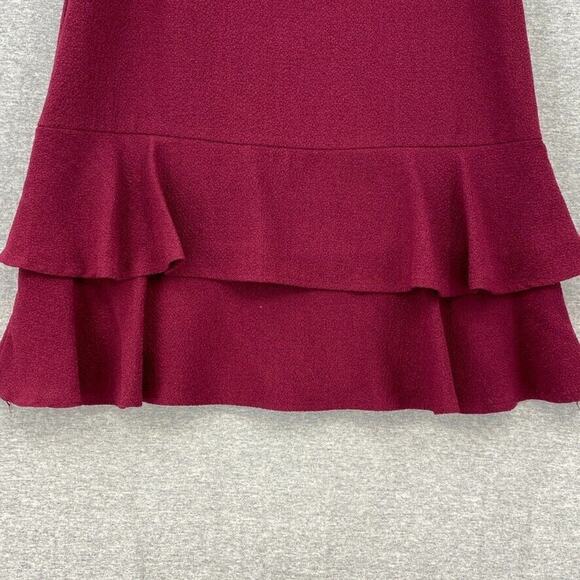 Anthropologie HD In Paris Dress Womens 0 Petite Burgundy Leather Trim Peplum - Picture 8 of 15